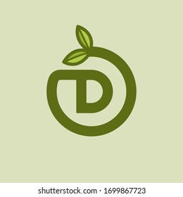 Green Vector Planted Letter D. D Round Letter Design.