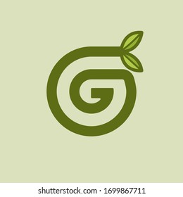 Letra verde vectorial plantada G. G Diseño de letras redondas.