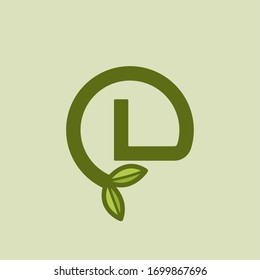 Letra verde vectorial plantada L. L Diseño de letras redondas.