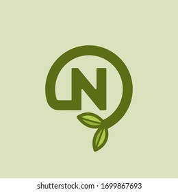 Green Vector Planted Letter N. N Round Letter Design.
