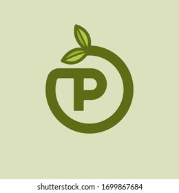Green Vector Planted Letter P. P Round Letter Design.