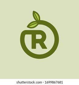 Green Vector Planted Letter R. R Round Letter Design.