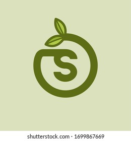 Green Vector Planted Letter S. S Round Letter Design.