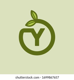 Green Vector Planted Letter Y. Y Round Letter Design.