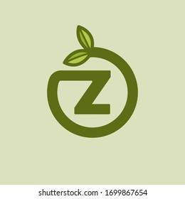 Green Vector Planted Letter Z. Z Round Letter Design.