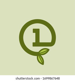 Green Vector Planted Number 1. 1 Round Number Design.