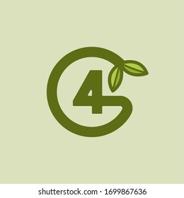 Vector Verde Plantado Número 4. Diseño de 4 números redondos.