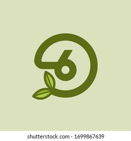 Green Vector Planted Number 6. 6 Round Number Design.