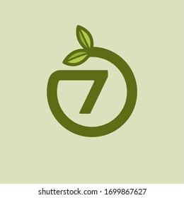 Green Vector Planted Number 7. 7 Round Number Design.