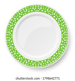 Green vector plate with white polka dot pattern isolated on white background
