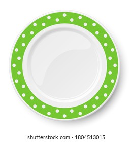 Green vector plate with white polka dot pattern isolated on white background