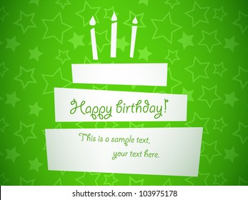 Green vector postcard with a birthday cake and candles, EPS10