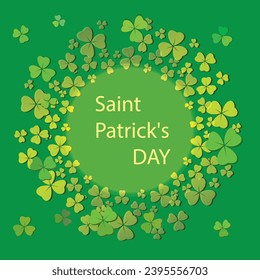 green vector postcard with frame of clover leaves - saint patrick day