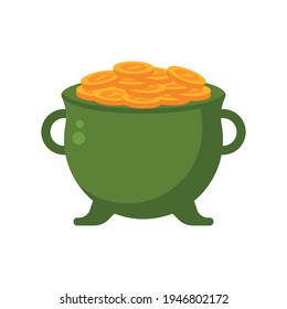 Green vector pot of gold leprechauns on a white background.