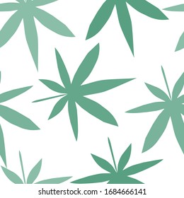 Impresión de vectores verdes. Patrón floral de marihuana. Excelente para fondos, tejidos, papel para envolver. Patrón transparente de cáñamo con hojas diferentes.