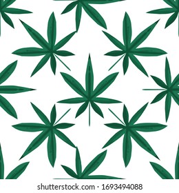  Impresión de vectores verdes. Marihuana Ganja Weed Hemp Leafs Patrón Sin Mareo. Ilustración vectorial de estilo retro 70s. Elemento de diseño de marihuana sin fisuras para ilustración vectorial de tela.