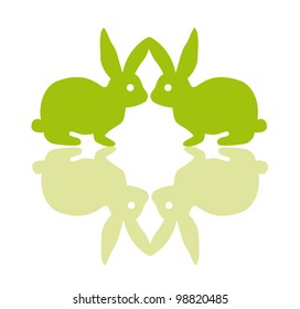 green vector rabbits sniff at each other
