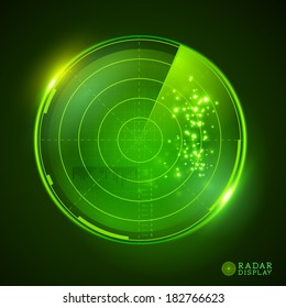 A Green Vector Radar Display. Vector Illustration.