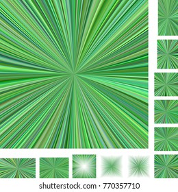 Green vector ray burst design background set. Different color, gradient, screen, paper size versions.