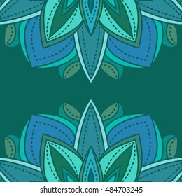 Green vector round ornament, abstract flower, mandala background. Template for card, brochure, invitation.