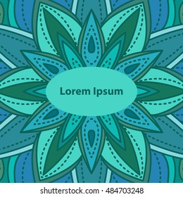 Green vector round ornament, abstract flower, mandala. Template for card, brochure, invitation.