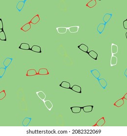 Green Vector Seamless Pattern Background or Wallpaper, Glasses Themed