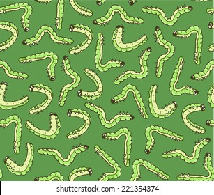 Green vector seamless texture with caterpillars