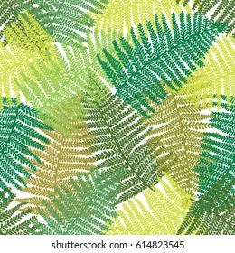 Green vector seamless vintage floral pattern. Exotic leaves. 