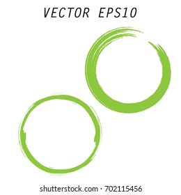 Green vector set with circle brush strokes for frames, icons, banner design elements. Grunge eco decoration
