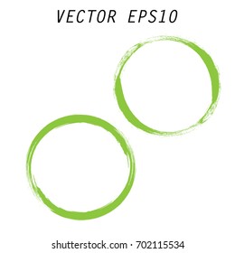 Green vector set with circle brush strokes for frames, icons, banner design elements. Grunge eco decoration