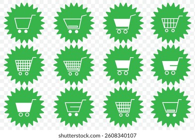 Green Vector Shopping Cart Icon In checkmark symbol. Shopping Cart Icon Symbols on Transparent Background. EPS 10.