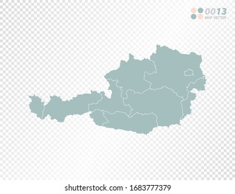 Silueta vectorial verde de Austria mapa sobre fondo transparente.