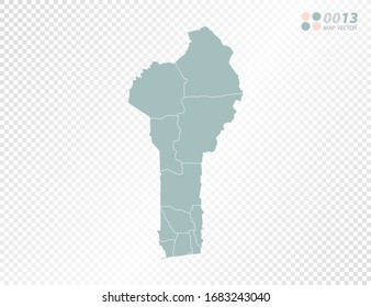 Green vector silhouette of Benin map on transparent background.
