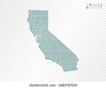 Green vector silhouette of California map on transparent background.