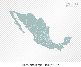 Green vector silhouette of Mexico map on transparent background.