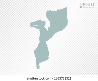 Green vector silhouette of Mozambique map on transparent background.