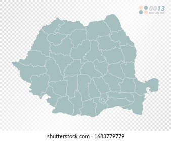 Silueta vectorial verde de Rumania mapa sobre fondo transparente.