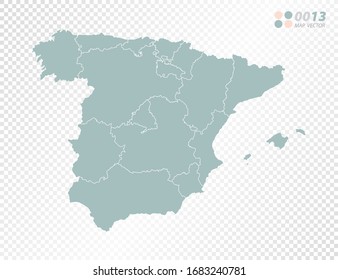 Green vector silhouette of Spain map on transparent background.