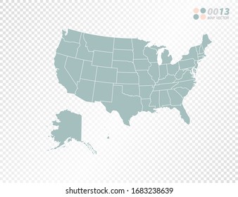 Green vector silhouette of United States of America (USA) map on transparent background.