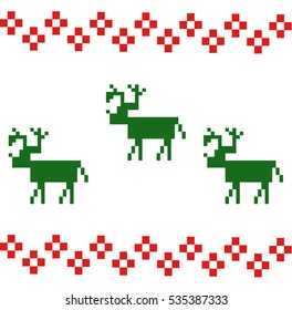 Green vector simple deer isolated on white background. Element for design.