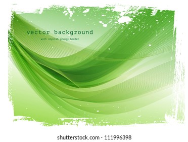 Green vector smooth modern wavy background with grungy border