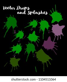 Green Vector Splashes, Hand Painted Watercolor Splats. Indian Holi Festival Elements, Paint Burst, Explosion. Green Holi Paint Splash, Vector Craft Logo Element. Uneven Texture Graffiti Smears, Button
