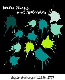 Green Vector Splashes, Hand Painted Watercolor Bang. Indian Holi Color Festival, Paint Highlight, Explosion. Green Vector Craft Logo Element, Holi Paint Burst. Uneven Texture Graffiti Smears, Button