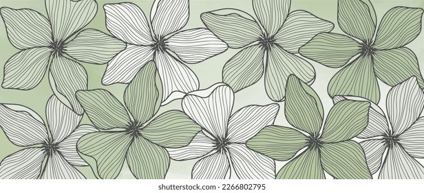 Ilustración verde vectorial de primavera con flores para la decoración, cubiertas, fondos, diseño, papel tapiz