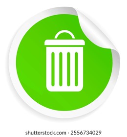 Green vector sticker with organic waste bin. Please sort your leftovers, use only green trash can. Eco symbol isolated on white background. 