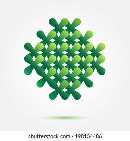 Green vector symbol made of crosses - nice abstract creative icon for business, medicine, bio, healthcare 