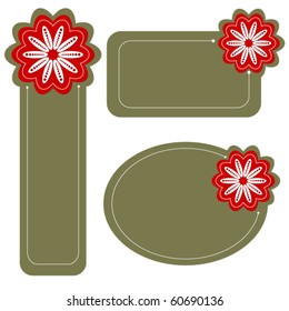 Green vector tag collection with red and white flowers