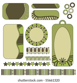 Green vector tags, labels and trims over white background