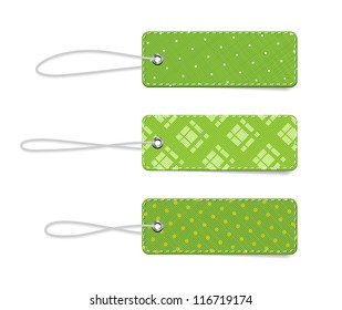 Green vector tartan fabric textured badges with straps