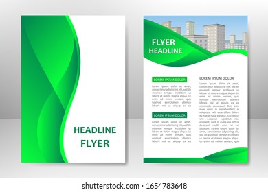 Diseño de plantillas vectoriales verdes para folletos de negocios, volante, afiche, folleto, presentación, informe anual, portada de revista, formación en equipo. A4